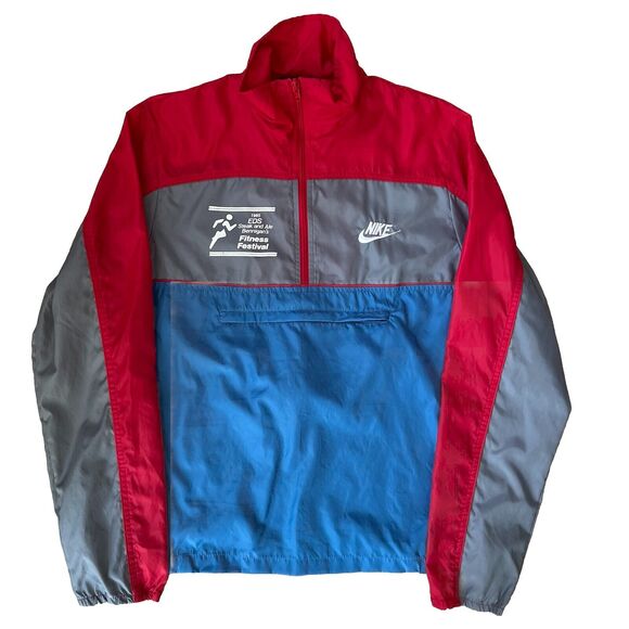Vintage Nike Windbreaker Small Red Gray 80s Running Sportswear Half Zip Jacket - Picture 1 of 9